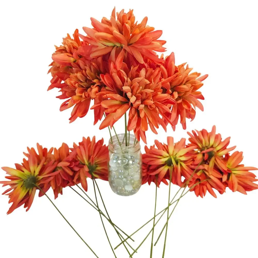 18 Orange Pink Coral Artificial Spider Mum Chrysanthemum Flower Stems Fall